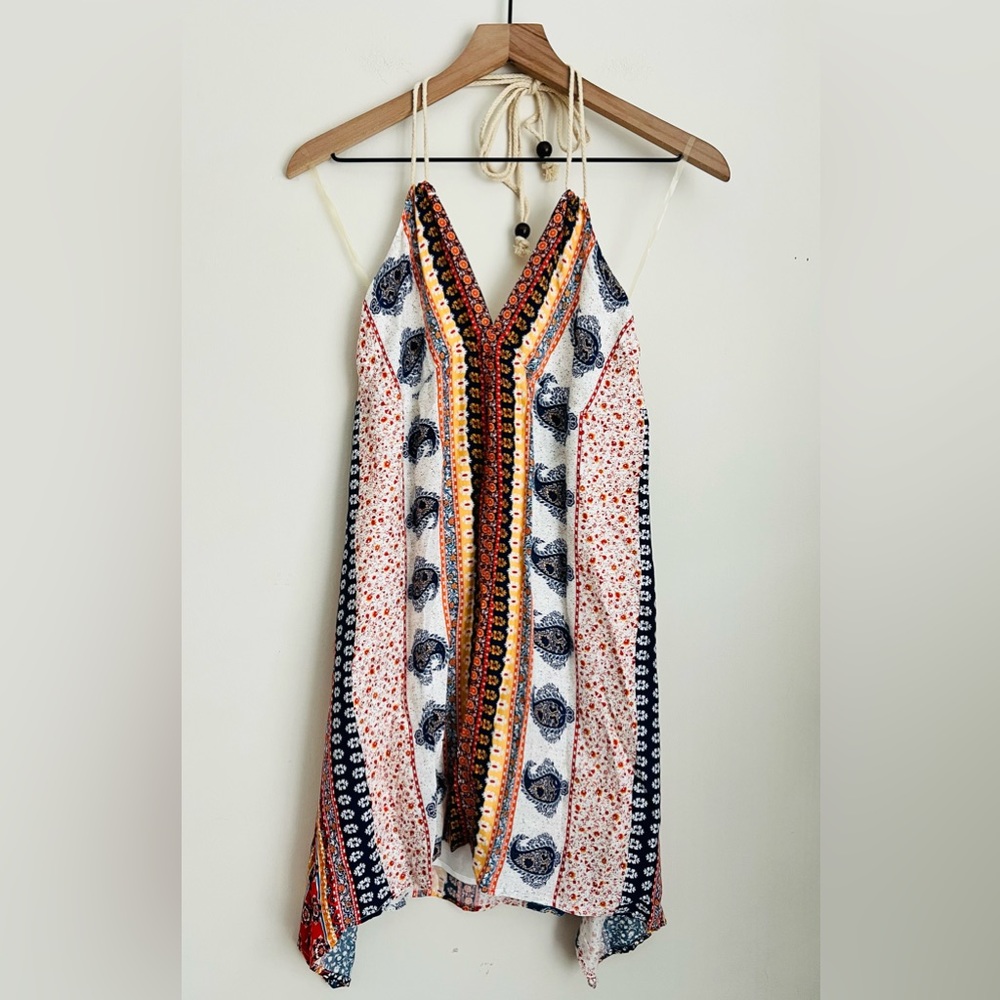 ILLA ILLA women summer stripes paisley print dress boho festival S